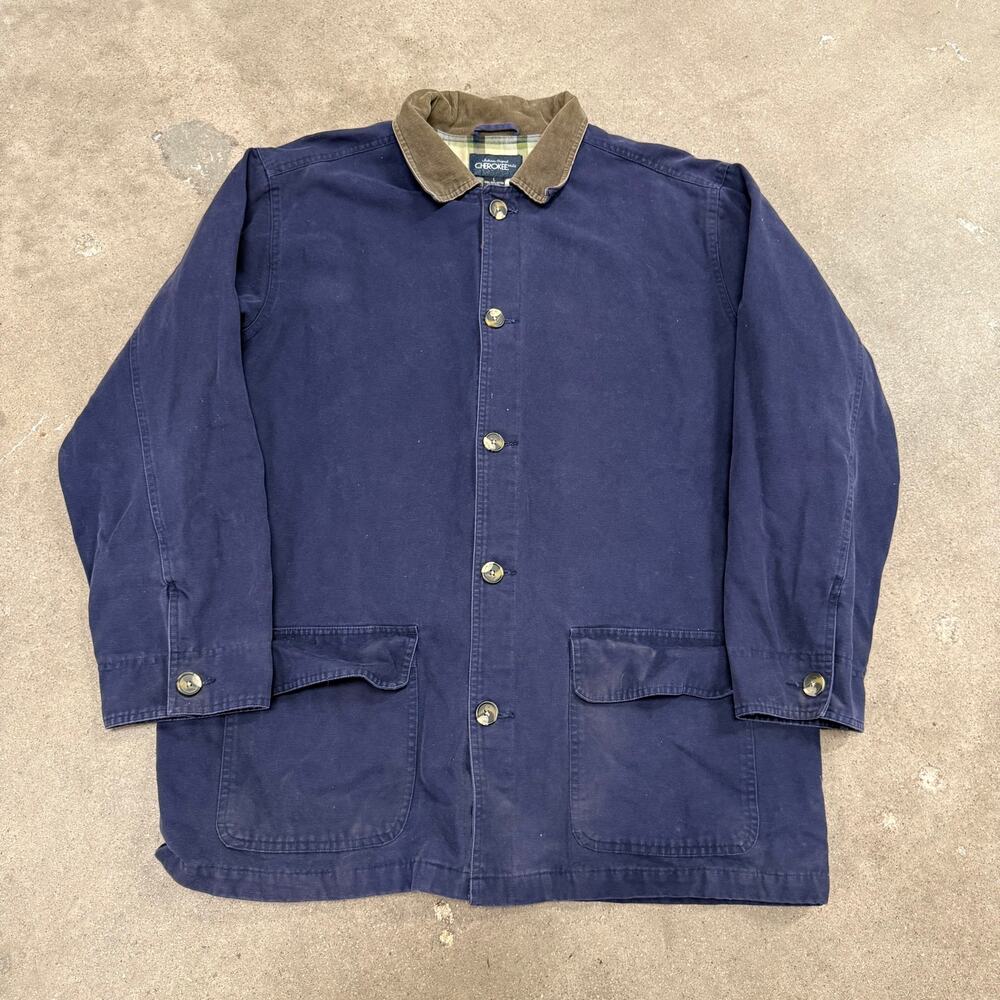 Vintage Cherokee Canvas Chore Barn Coat Flannel Lined Navy Mens Large Hunting
